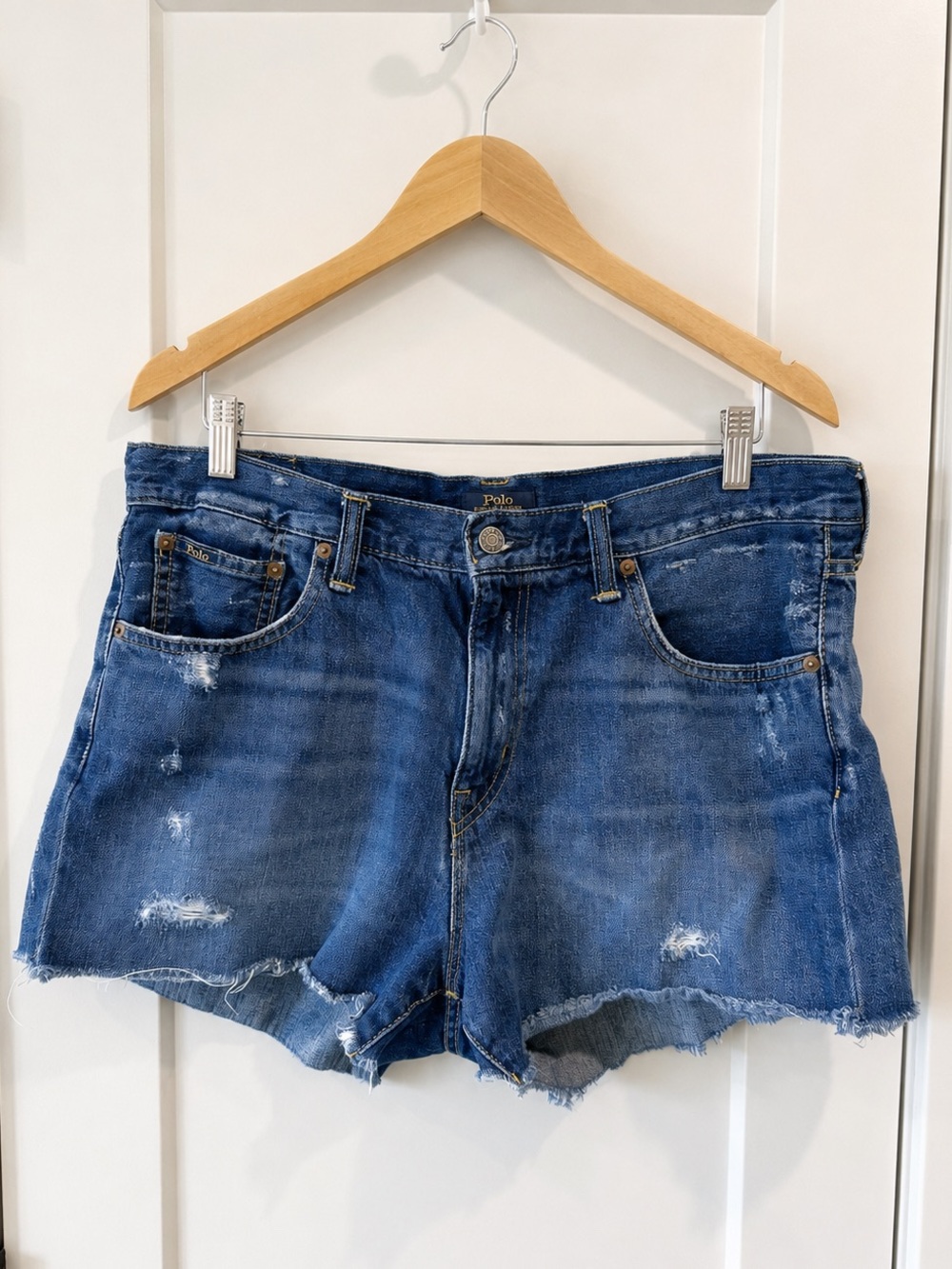 Polo by Ralph Lauren Distressed Blue Denim Cutoff Shorts
